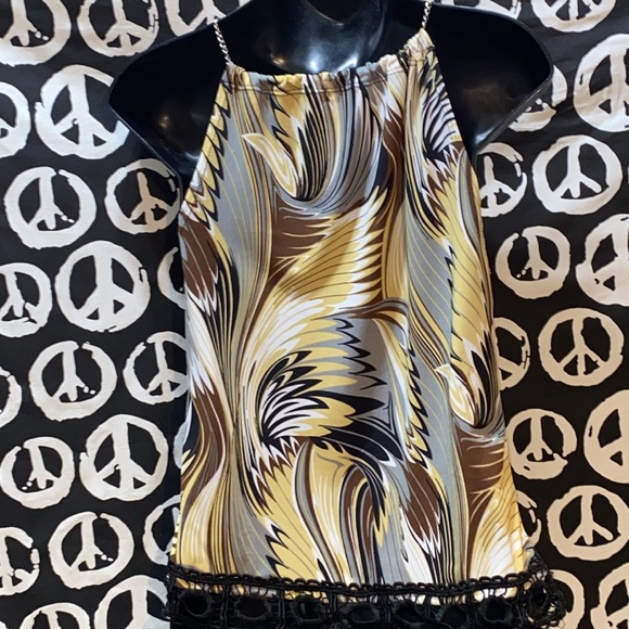 OH MY BOD  PRINT SLEEVELESS TANK LACE TRIM SZ S - Picture 7 of 10